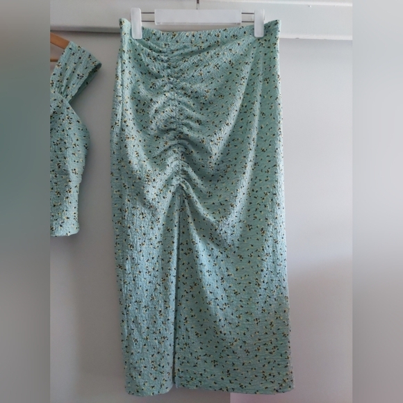 Y2K Pucker Top & Midi Skirt Set In Jade Delight Green Floral XL - Picture 6 of 7